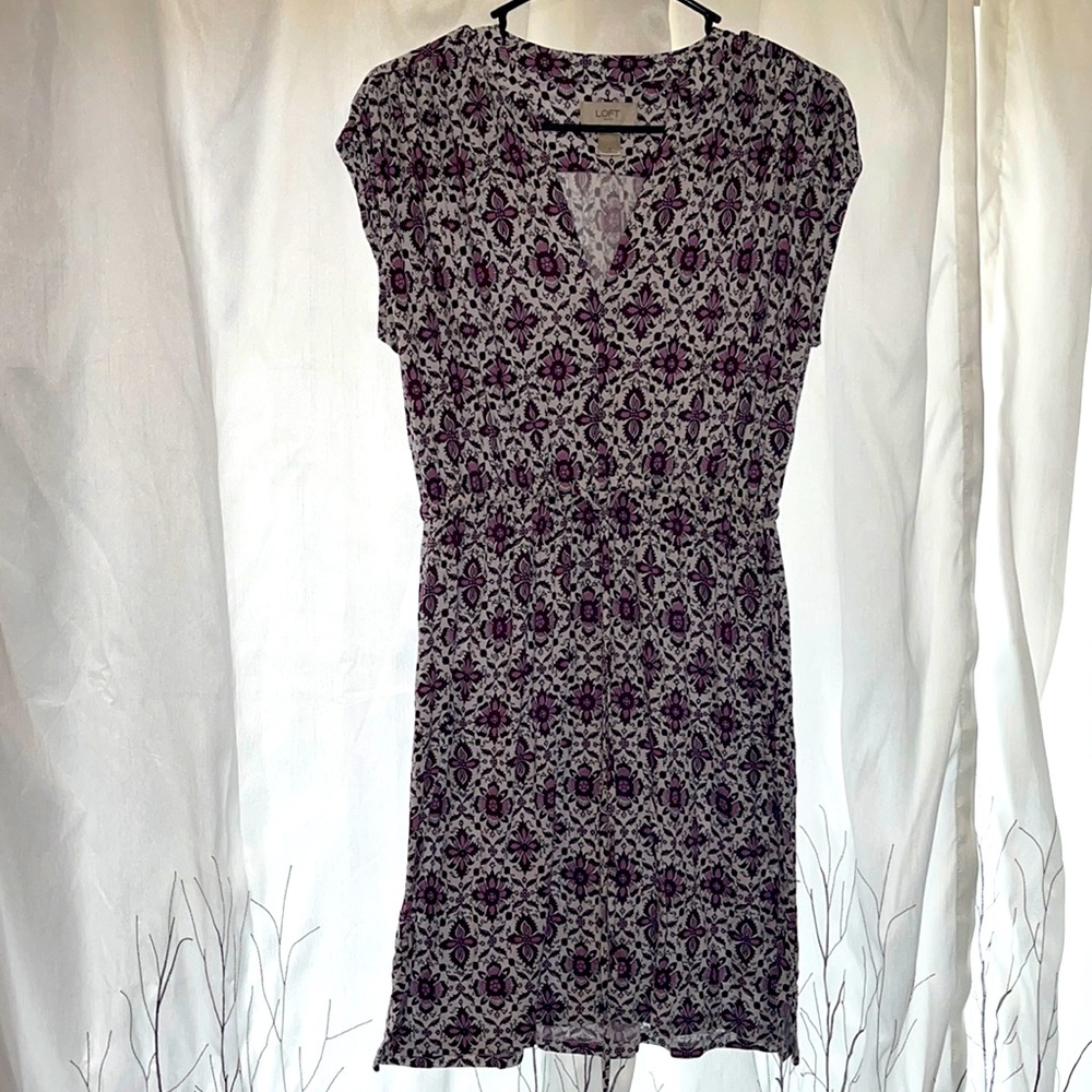 Midi floral printed, cinched waist Dress